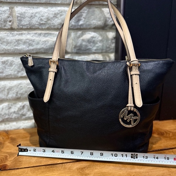 Michael Kors MK Handbag Jet Set Black Pebbled Leather Tote Bag LARGE EXCELLENT - Picture 11 of 14
